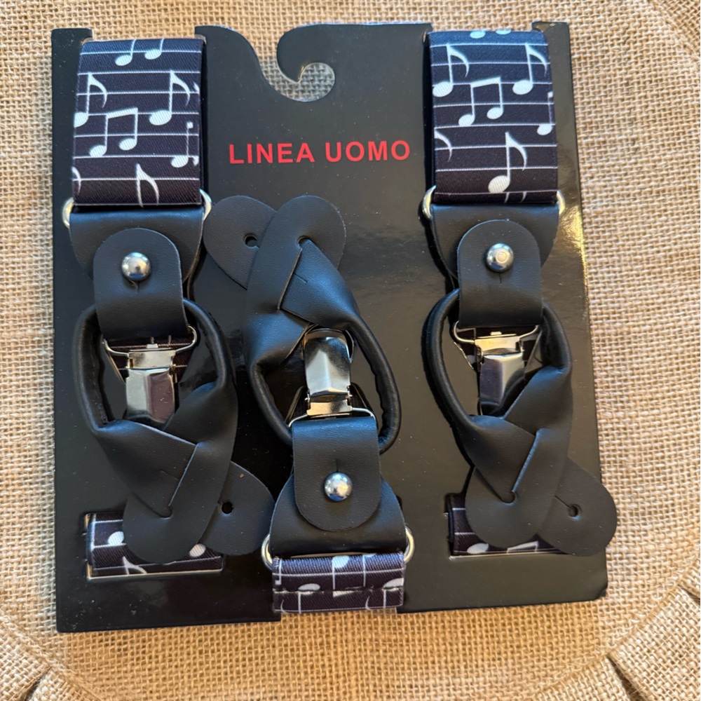 Linea Uomo Black and White Musical Note Suspenders